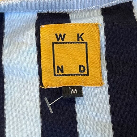 WKND Blue Vertical Striped T-Shirt Crew Neck Medium Ringer Ref Goals - Picture 3 of 7